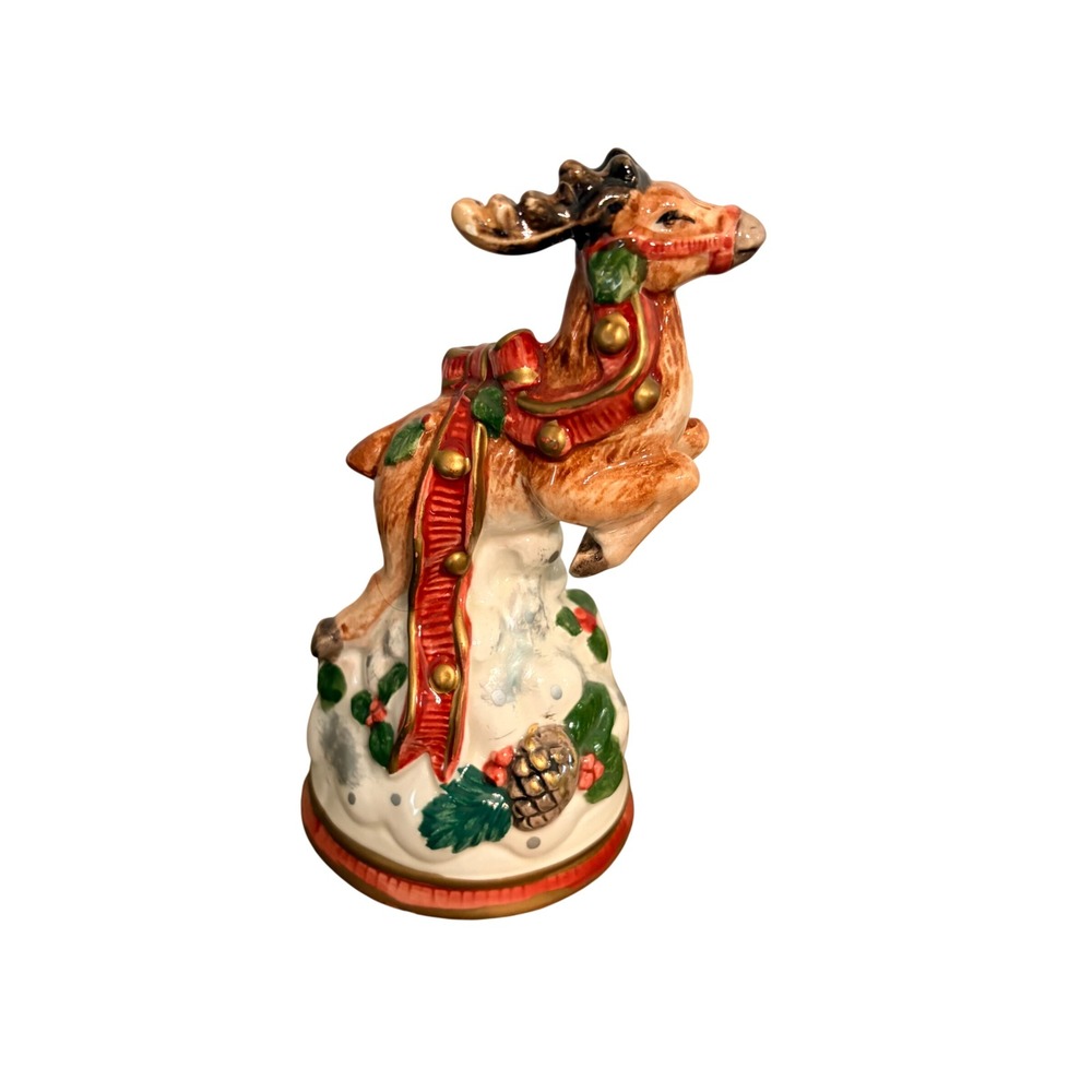 Fitz and Floyd 1993 Reindeer Christmas Bell Hand Painted Ceramic Holiday Decor